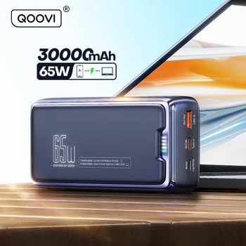 QOOVI Power Bank 30000mAh External Battery Capacity PD 65W Fast Charging Portable Charger Powerbank For Laptop iPhone Samsung