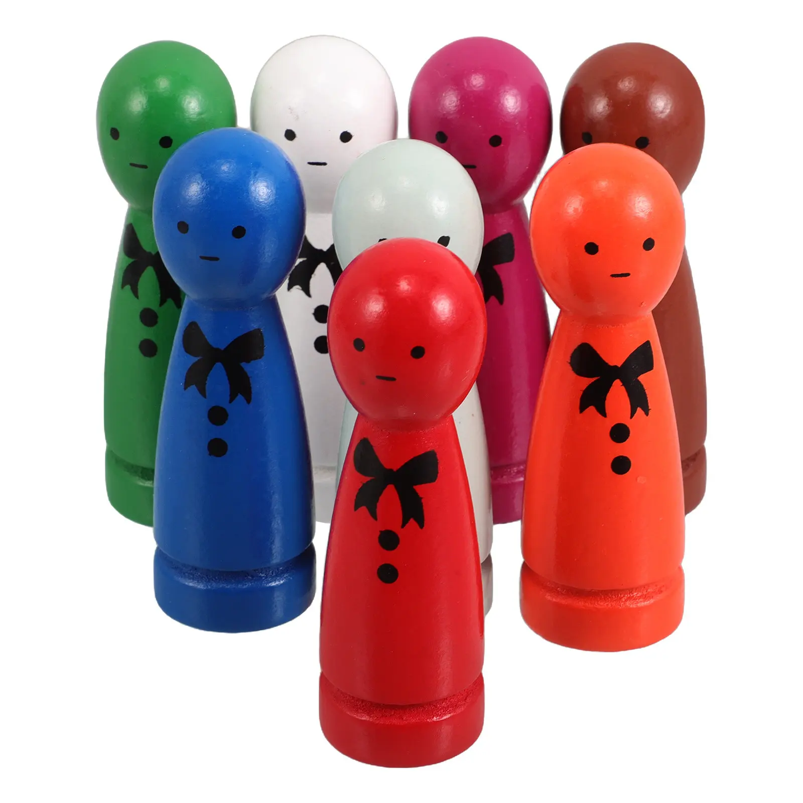 8Pcs 어린이 교육용 나무 못은 다채로운 Bowknot 디자인으로 인쇄되어 집에서 사용할 수 있는 창의력 역할 놀이 학습 세트를 향상시킵니다.