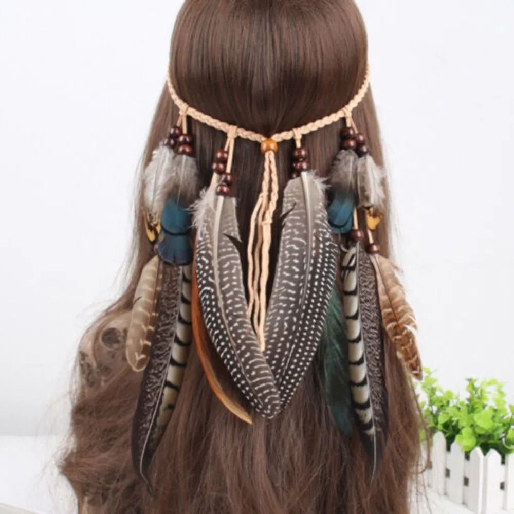 Tribal Hair Accessories Indian Boho Tassel Tribal Hair Rope Hippie Rope Feather Tassel Headband