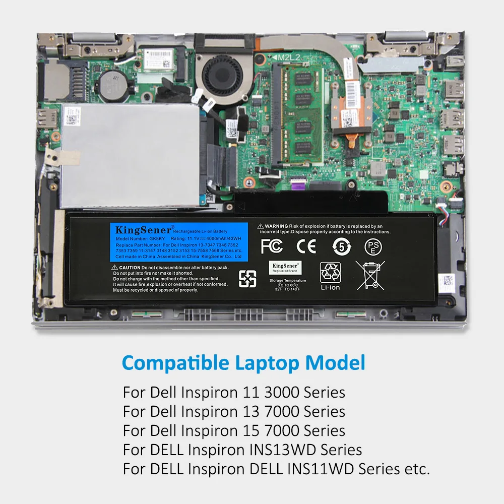 Bateria do Portátil Dell Inspiron 13 Série 7000 7347 7348 7352 7353 7359 11 3147 3148 15 7558 Ferramentas Gratuitas Kingsener-gk5ky - Imagem 6