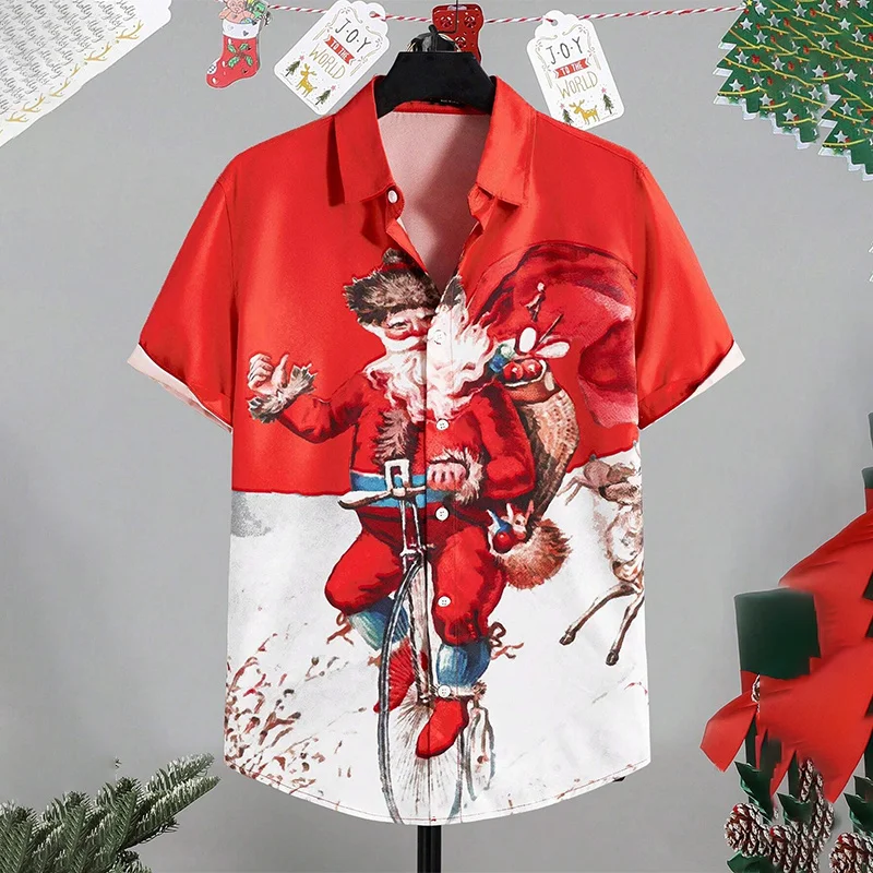 

New Summer 3D Merry Christmas Printing Shirts & Blouses Christmas Gift Reindeer Graphic Christmas Shirt Hawaiian Shirt Men Tops