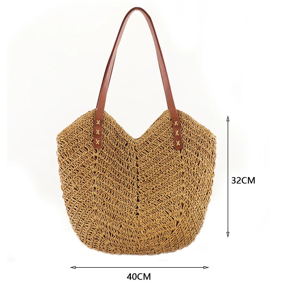 Puedo Women Shell Shape Straw Bag Rattan Woven Beach Handbags Summer Straw  Tote Bag