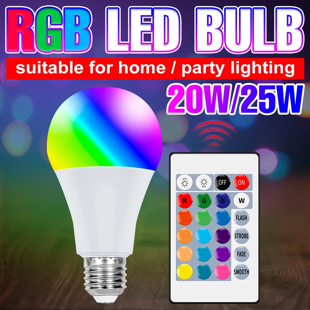 

Светодиодная RGB-лампа E27, 220 В, 20 Вт, 25 Вт, 110 В