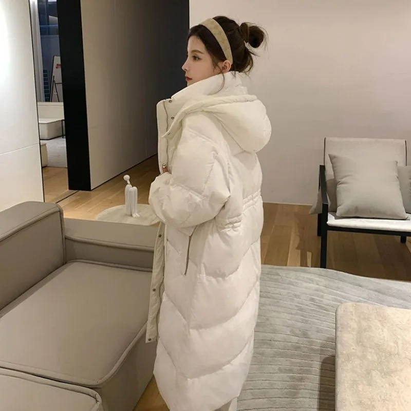 2023 New Women Down Jacket Winter Coat Female Mid Length Version Parkas Loose Thick Warm Outwear Hooded Leisure Time Overcoat