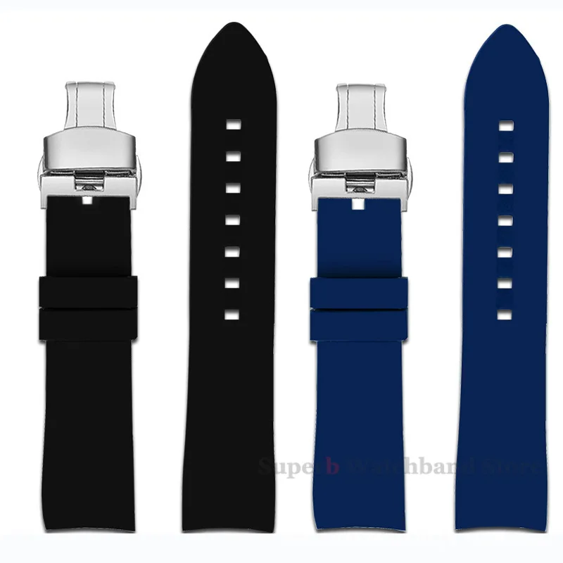 Curved End Universal Silicone Watch Strap - Soft, Waterproof Bracelet with Seiko Butterfly Buckle