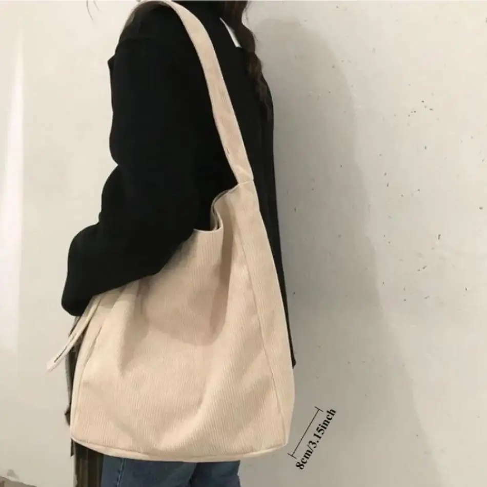 New Women Cotton Cloth Fashion Canvas Tote Shopping Bags Woman Handbags Reusable Travel Bags Large Corduroy Shoulder Shopper Bag