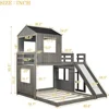 House Bunk Beds Twin Over Full Size, Wood Bunk Beds with Roof and Window Distressed Grey, Twin Over Full with Slide 5