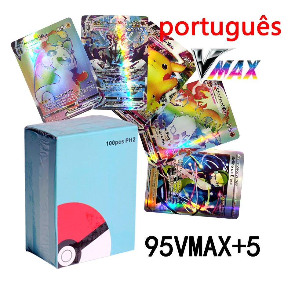 New Pokemon Cards in Portuguese TAG TEAM GX V VMAX Trainer Energy  Holographic Playing Cards Game Português Children Toy