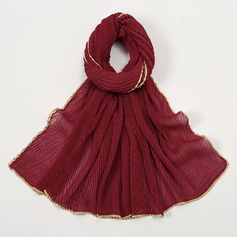 Schlichte grundlegende Design Falten Goldkette Viskose Hijab Schals Dame solide Wickel Stirnband Pashmina gestohlen Turban muslimischen Sjaal 165*65cm – Detail 11