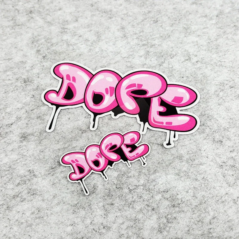 

S095 Cartoon Reflective Car Stickers Pink Hellaflush DOPE Motorcycle Fuel Tank Trunk Waterproof Side Window Decals Door Helmet