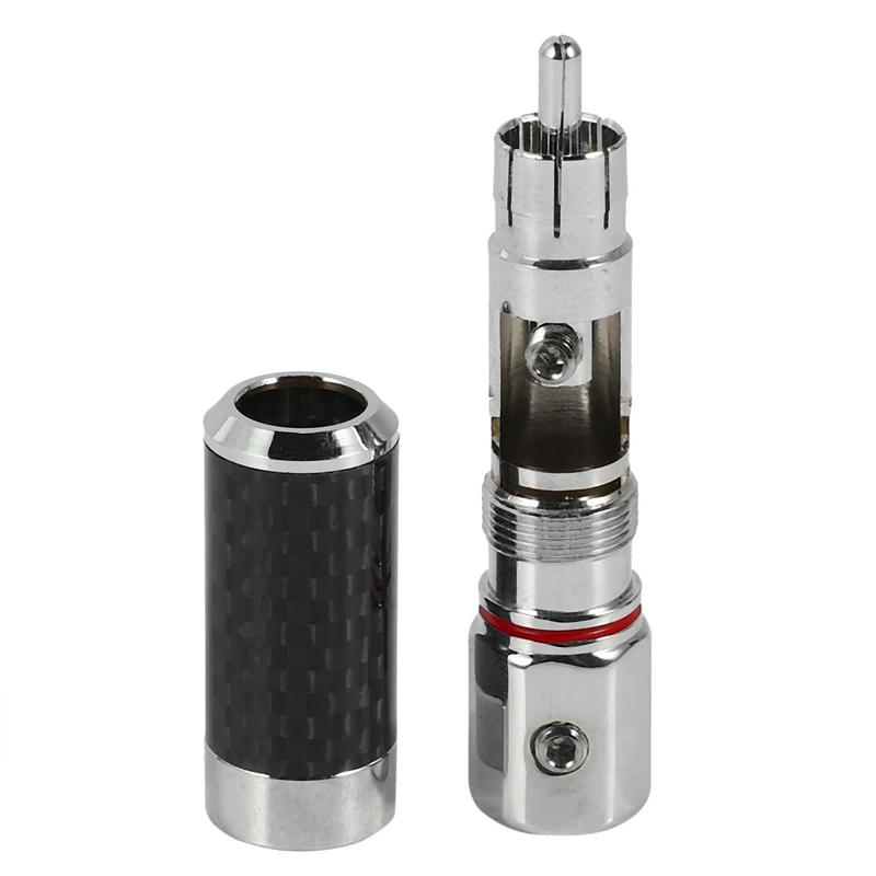 4 Pieces Of Rhodium-Plated Carbon Fiber Lotus Signal Connector, Plated RCA Plug, Coaxial Lotus Terminal