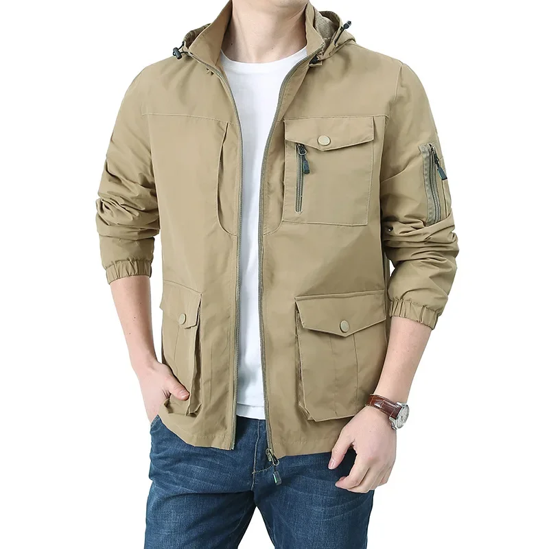 Plus Größe M-7XL 8XL Frühling Herbst Jacke Männer Im Freien Mit Kapuze Windjacke Multi-taschen Wasserdicht Schnell Trocknend Militär Jacke_voghion.com