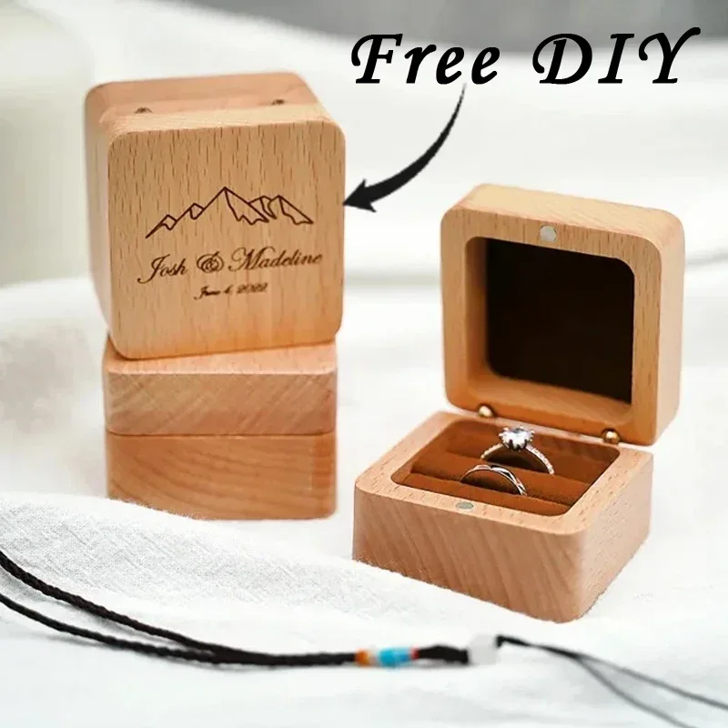 Free Customized Wooden Wedding Proposal Ring Gift Box Lover Anniversary Gift Cherry Wood Box Corporate Storage Jewelry Box 6