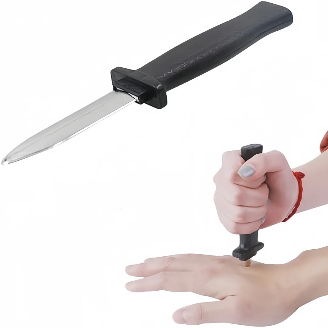 Simuliertes Teleskopmesser, Kunststoff-Requisiten, Messer, gefälschte Fähigkeiten, kleines Werkzeug, Spielzeug, geeignet für Halloween, Aprilscherz, Partys, Streich