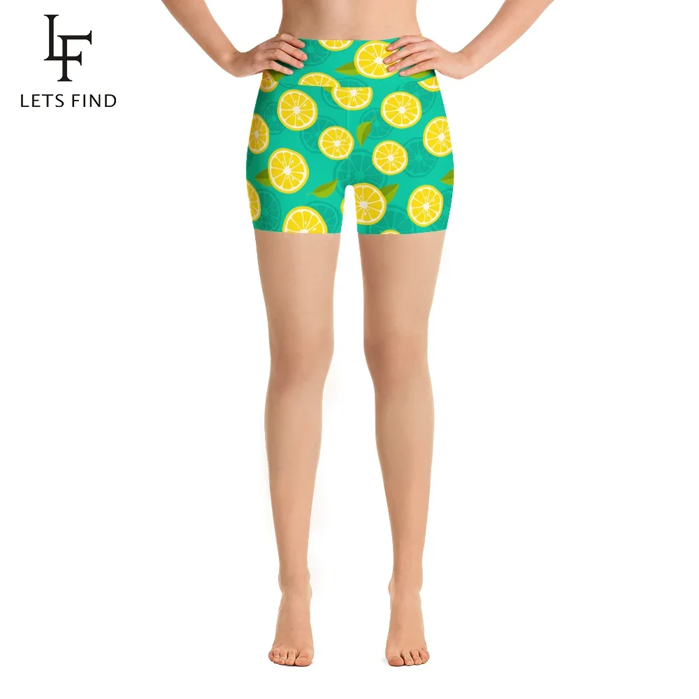 letsfind fruits print lemon pattern women stretch biker bike short pants high waist slim comfortable fitness leggings LETSFIND Fruits Print Lemon Pattern Women Stretch Biker Bike Short Pants High Waist Slim Comfortable Fitness Leggings