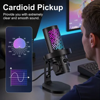 Tenlamp RGB USB Streaming Microphone ,Professionl Computer Condenser Mic For PC Mac Recording YouTube Podcasting Gaming Laptop Desktop 8