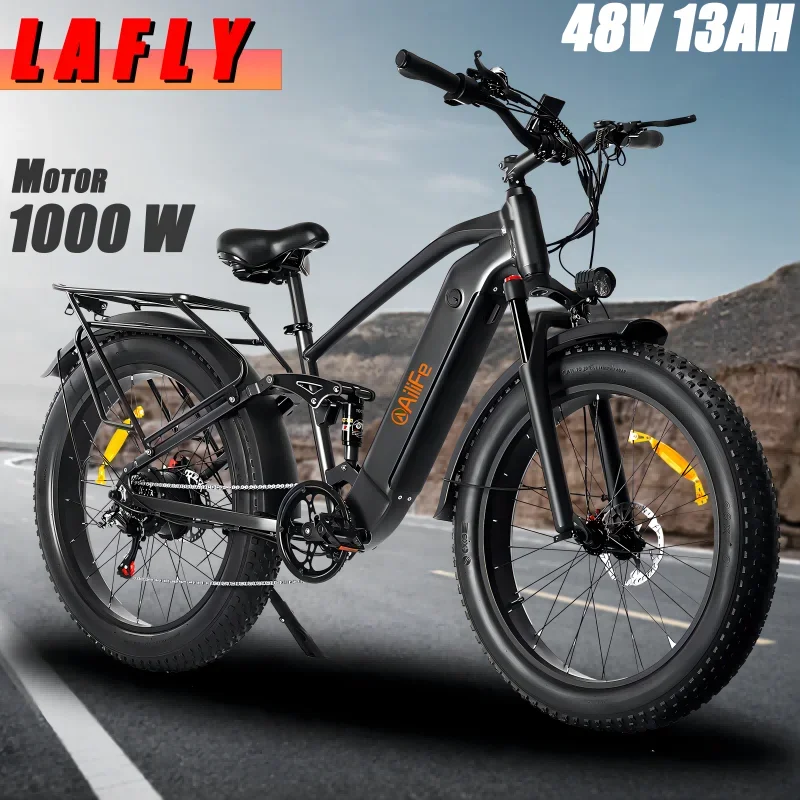 New X26 1000W Electric Bicycle 26 Inch Men's Bike 4.0 Fat Tires Ebike 48V 13AH Lithium Battery 45KM/H Mountain Motorcycl