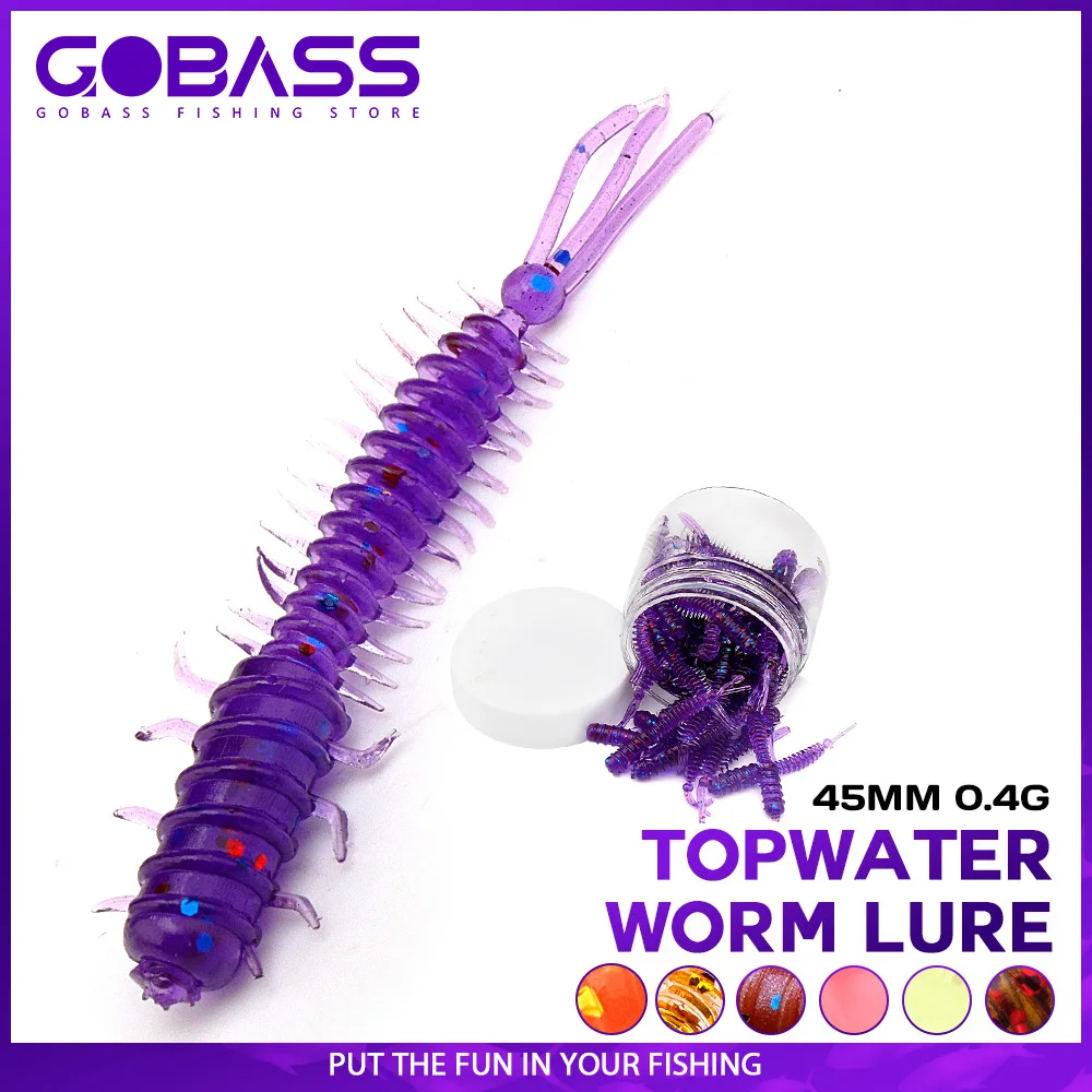 GOBASS 50 Stück Tanta Wurm Angelköder 45 mm 0,4 g Gummi Spinning Silikon Köder Swimbait Kunststoff Larve Reach Weicher Köder mit Flasche