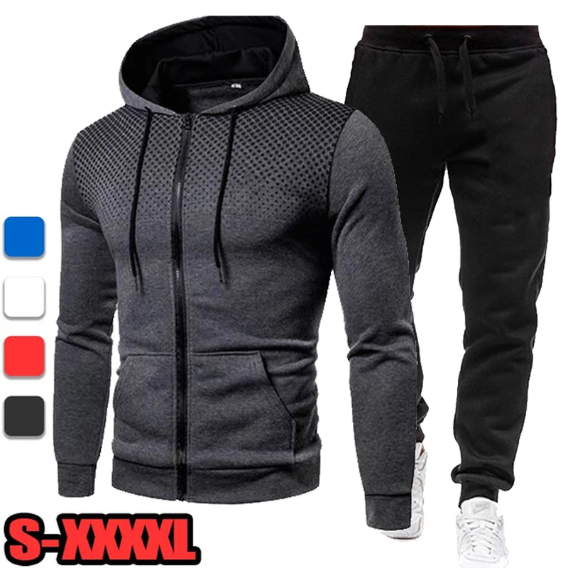 Newest Men Slim Fit Zipper Jacket And Black Pant Set Outdoor Casual Sweatshirt Suits