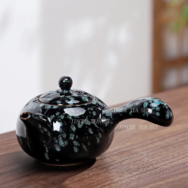 Kiln Transformation Side Handle Pot Small Capacity Chinese Style Tea Pot Household Blue Kung Fu Teapot Tea Ceremony Accessories