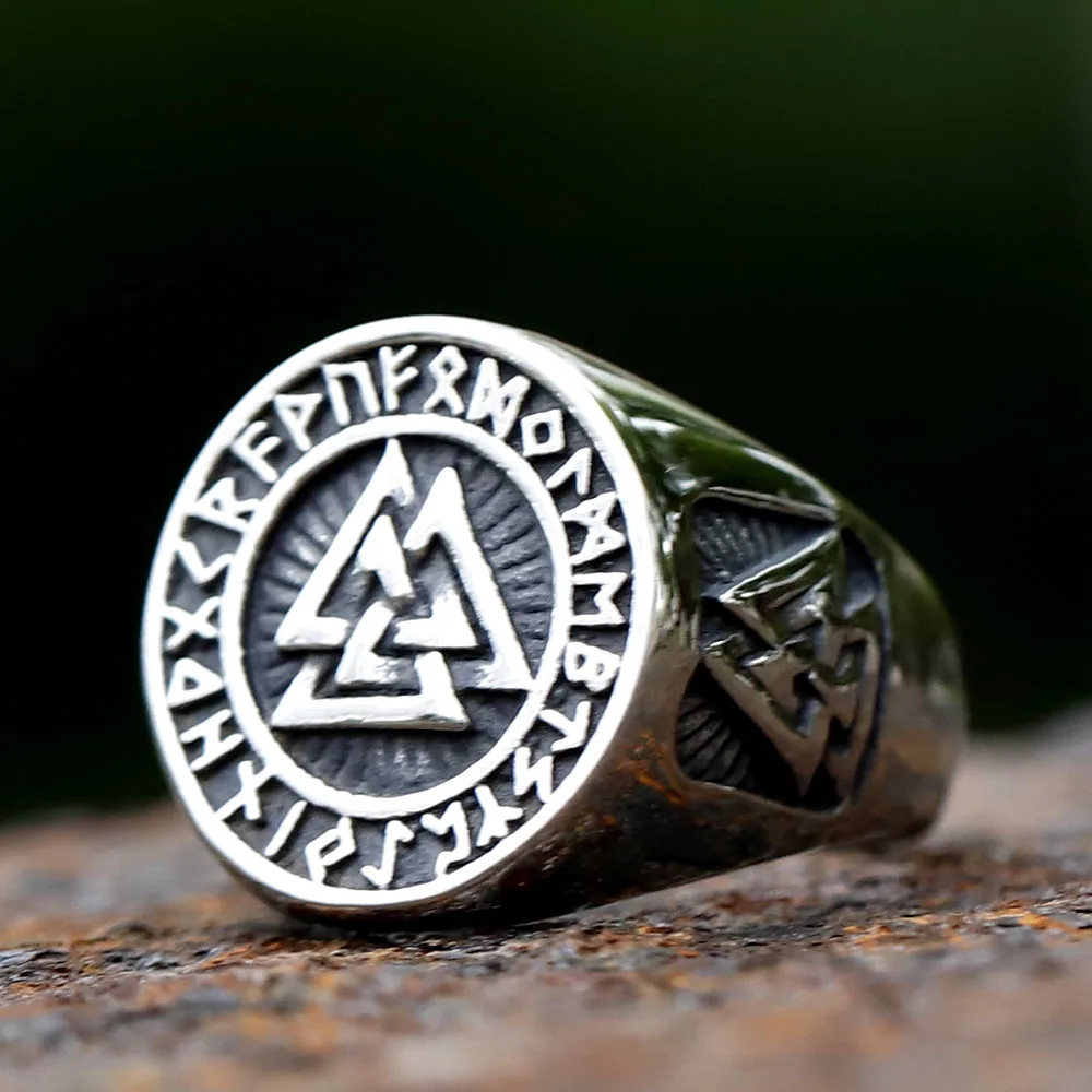 

2023 NEW Men's 316L Stainless Steel Viking Valknut rune RING High Quality Jewelry Amulet Ring for gift free shipping