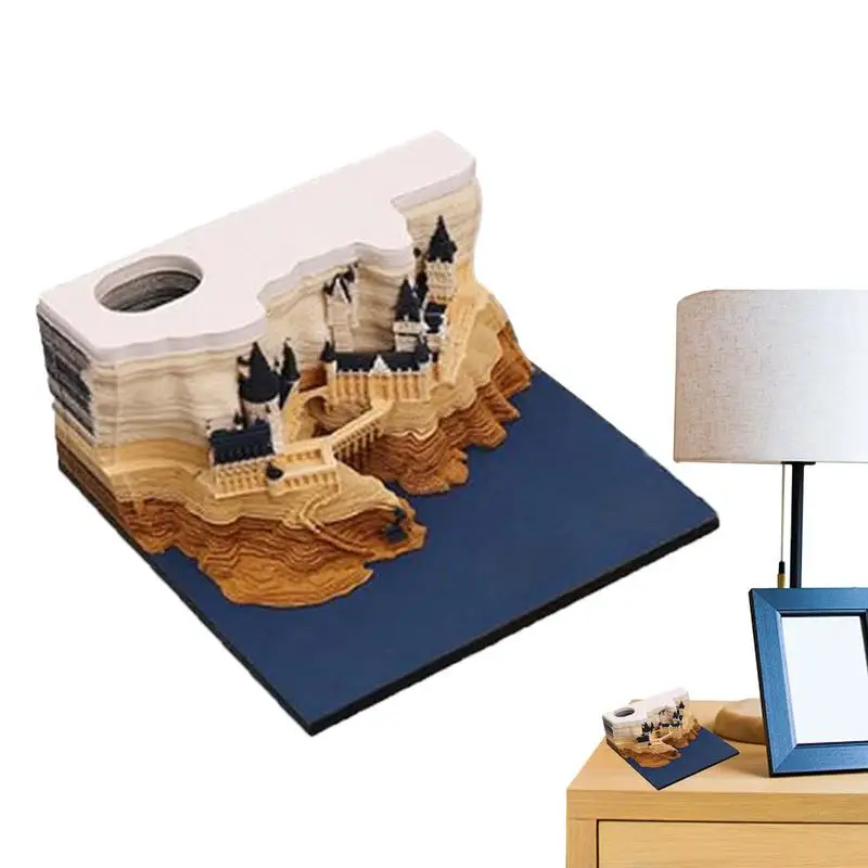 

3D Calendar Memo Pad Magical Castle Timepiece Calendar 2024 Tear Away Calendar Sculpture With Lights For Paper Carving Gift
