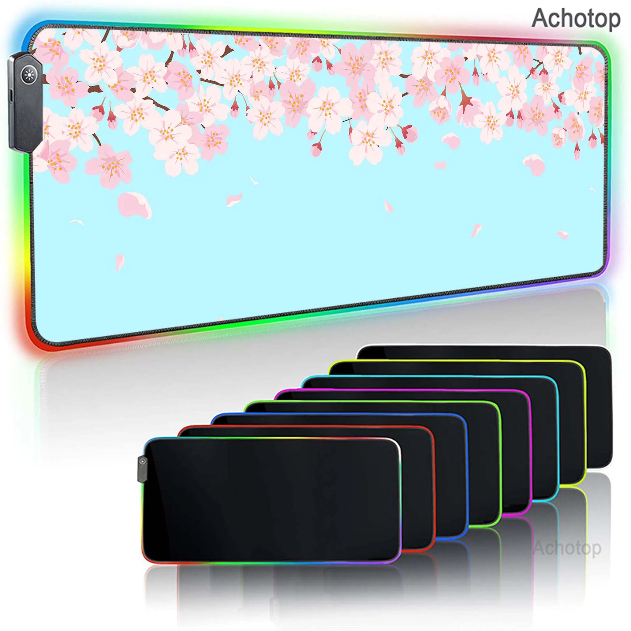 thumbnail image 1 of Sakura-alfombrilla grande para ratón, color rosa, RGB, retroiluminada, alfombrilla de ratón para gamers, accesorios para juegos, almohadillas para teclado, alfombrilla de escritorio de velocidad XXL 9, 1 of 5