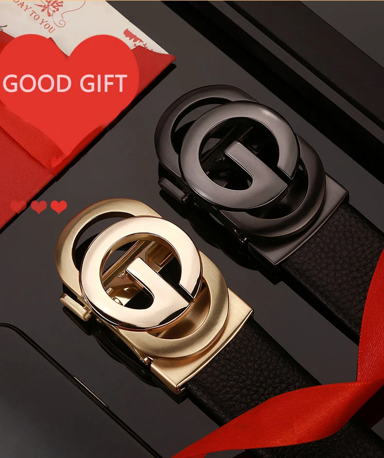 Dinisiton Herren Business automatische Schnalle Pu Gürtel verstellbare Freizeit männliche Riemen automatisch für Männer Geschenke – Detail 3