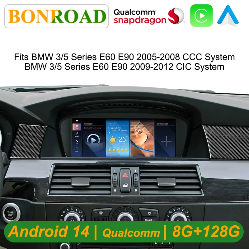 Reproductor Multimedia para Automóvil Bonroad Qualcomm Android 14 con Pantalla de 8.8" para BMW Serie 3/5 E60, E61, E90, E91, E92, E93 (2005–2012), Sistema CCC/CIC 1
