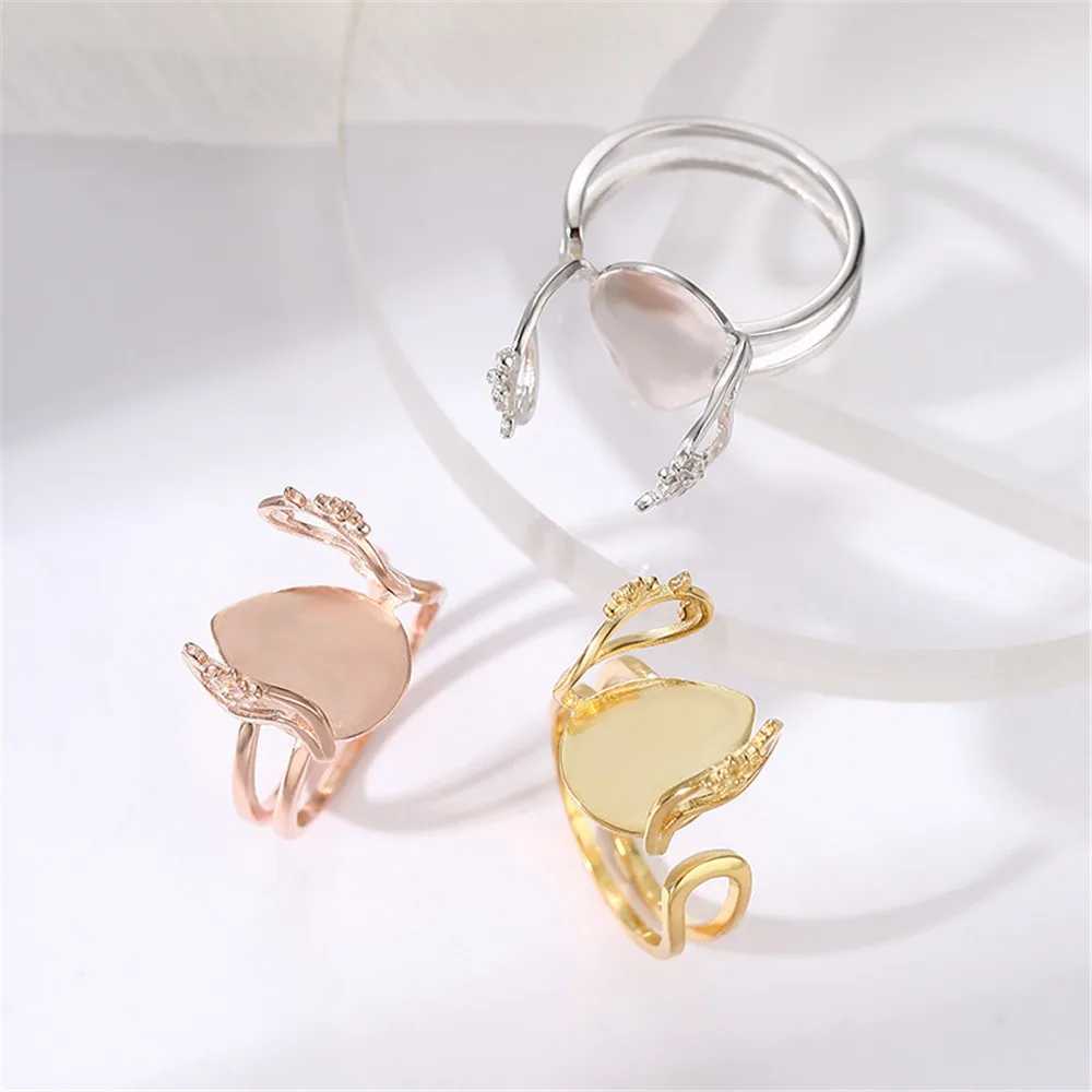 Ring Setting for 10x14mm Teardrop Cabochons Gold Plated 925 Silver Ring Base Adjustable Ring Blank RB184S