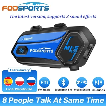 Fodsports M1-S Plus 헬멧 인터콤 헤드셋 오토바이 방수 블루투스 인터콤 2000M 무선 인터콤 8 라이더 동시 말하기, 소음 감소, 음성 안내, 블루투스 5.0