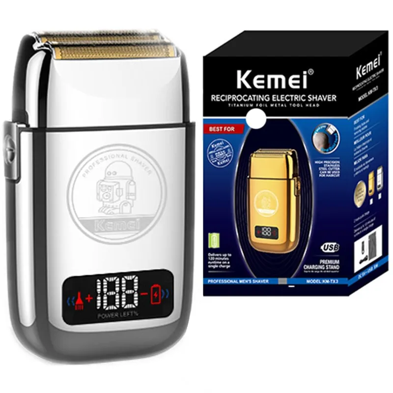 Kemei Tx3 Metal Housing Rechargeable Electric Shaver For Men Hair Beard Electric Razor Bald Head Shaving Machine Professional