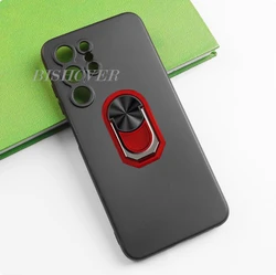 Durable Back Ring Holder Bracket TPU Phone Case - Soft Silicone Cover for Oukitel C61 Pro (Black TPU C Red)