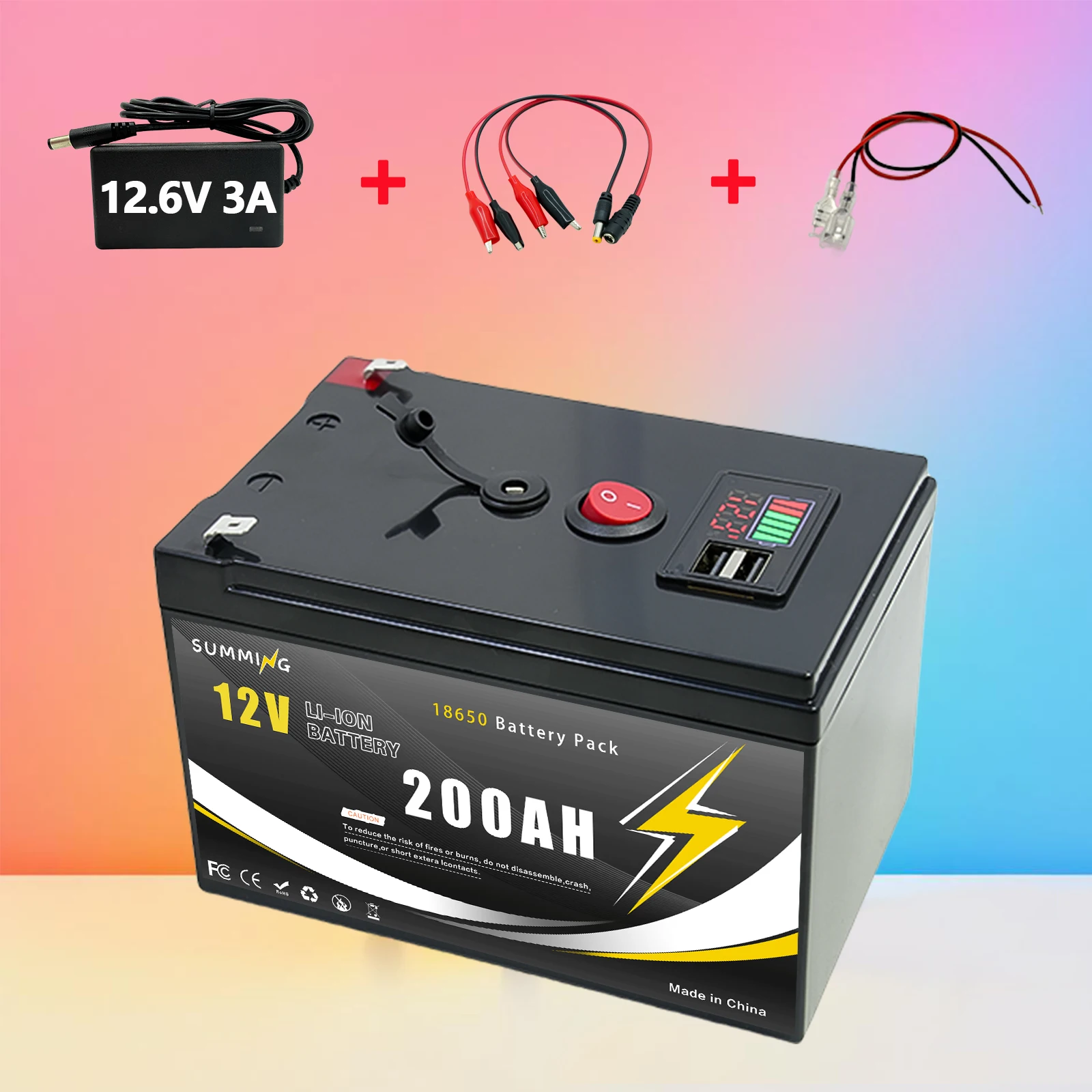 แบตเตอรี่ลิเธียม LiFePO4 12V 200Ah สำหรับชาร์จพลังงานแสงอาทิตย์ 🛥️ เครื่องค้นหาปลาสำหรับกิจกรรมกลางแจ้งทางทะเล ตั้งแคมป์ และใช้งานนอกเครือข่าย พร้อมพอร์ต USB 1
