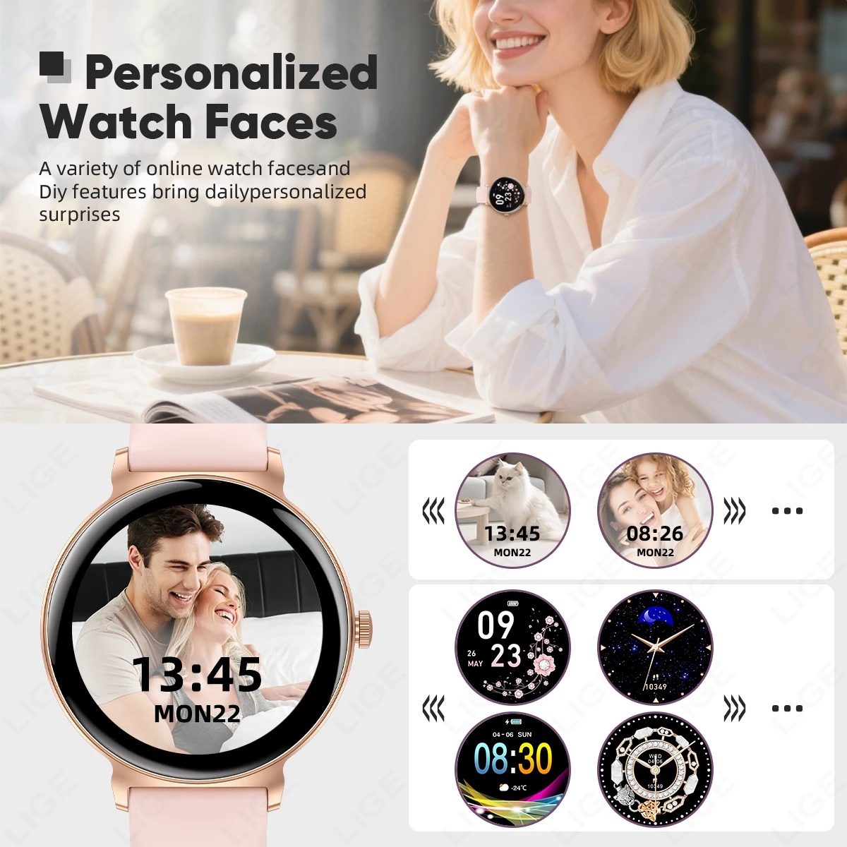 LIGE 8mm Ultra-thin Ladies Smart Watch 1.27" HD Bluetooth Call Women Smartwatch Fitness Bracelet Female Health Custom Watch Face