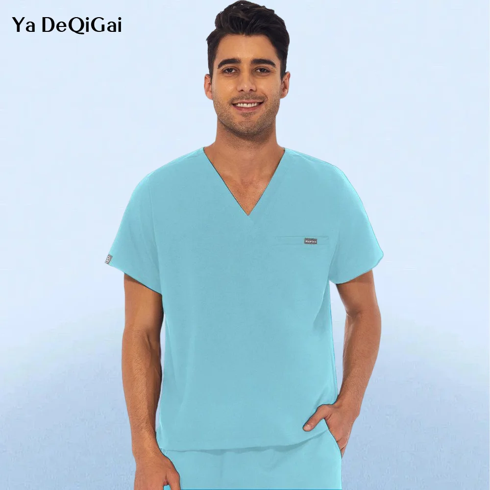 

Short Sleeve Scrubs Tops Plus Size Medical Uniforms Women Nursing Clothes v Neck Mens Scrub Shirt Doctor Workwear Vet Pure Color