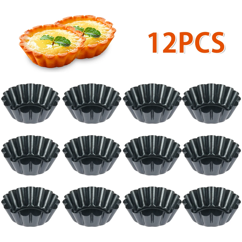 

12Pcs Egg Tart Mold Nonstick Reusable Cupcake Mold Carbon Steel Cookie Pudding Mould Cake Egg Kitchen Baking Mold Pastry Tools