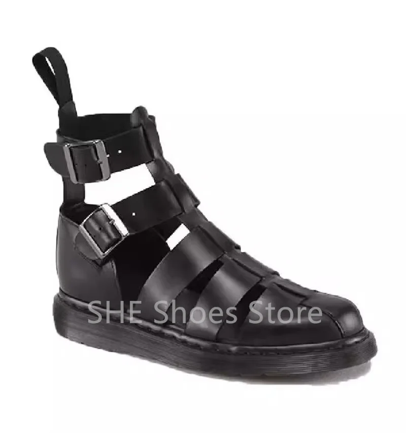 Roman Weaving Hollow Out Men's Genuine Leather Casual Sandals Summer Breathable Cool Boots Round Toe Chunky Bottom Male Sneakers