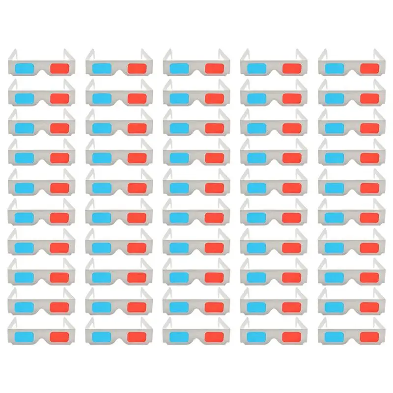 50pcs Universal Paper Anaglyph 3D Glasses Paper 3D Glasses View Anaglyph Red/Blue 3D Glass For Movie Video Card 