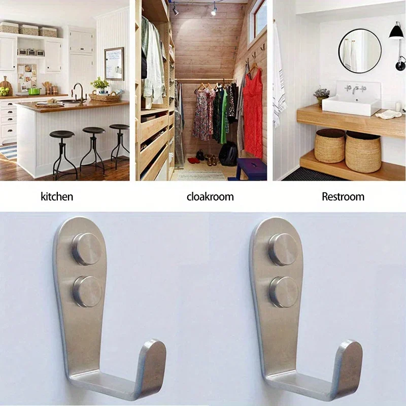 Double Hole Hook 8/4 PCS Heavy Duty Stainless Steel Wall Hook Waterproof Sticky Bathroom Hanging Towel Key Coat Bag