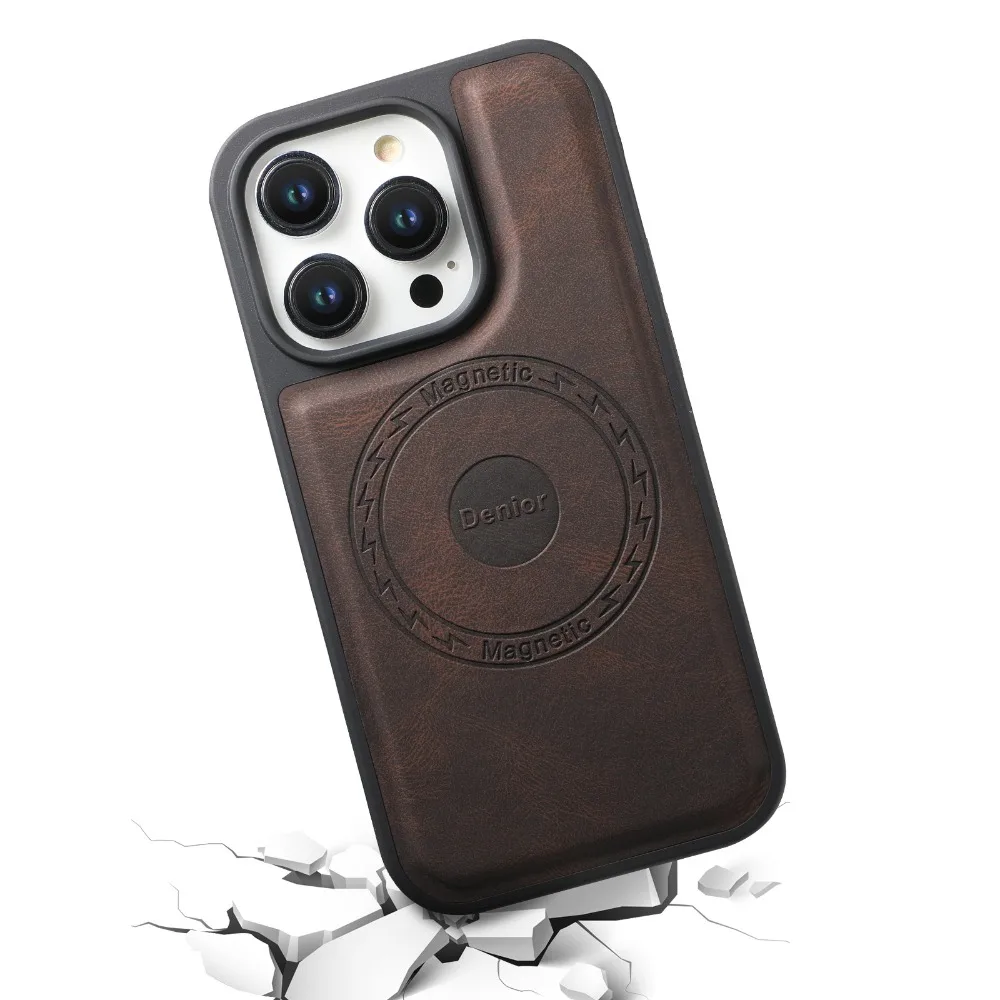 Vintage Leather Magnetic Phone Case with Magsafe Compatibility - Anti-Knock Soft Shell Cover