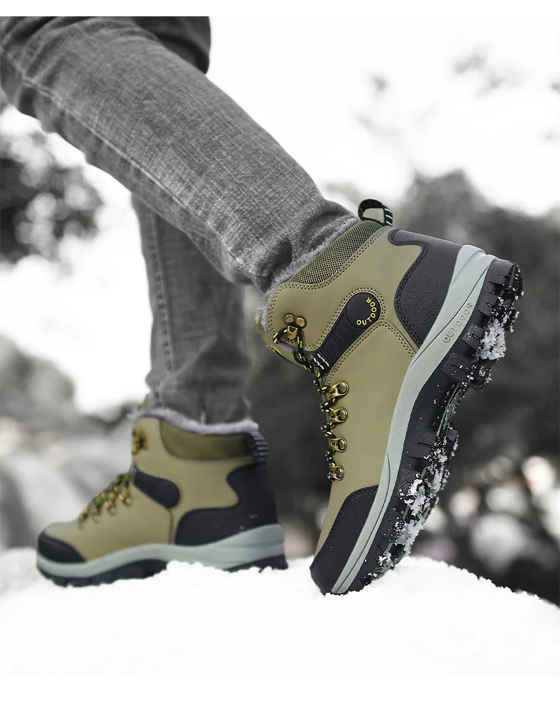 Winter Men Boots With Fur Warm Snow Non-slip Men Work Casual Shoes Waterproof Leather Sneakers High Top Ankle Boots Plus Size