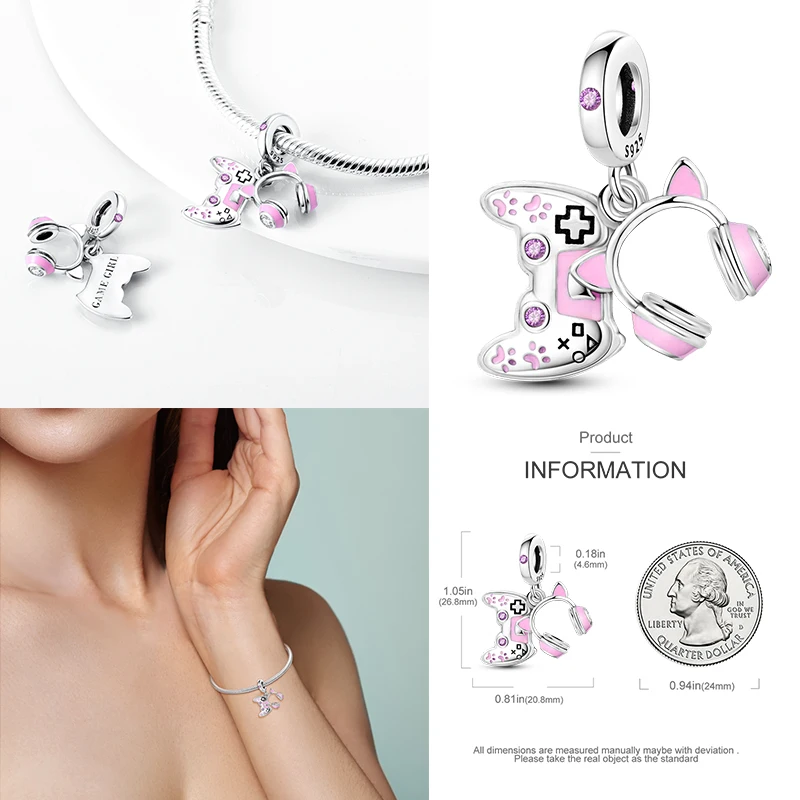 Charm Jewelry PAMELA 925 Sterling Silver Pink Color Flamingo Charms Flower Heart Turtle Bead for Bracelet