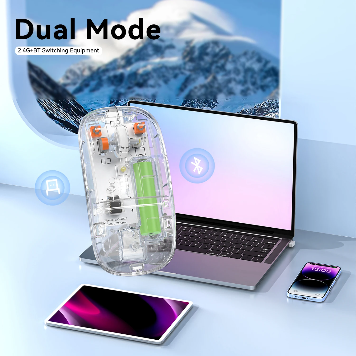 ITLY M9 Charging Transparent Wireless Third Mock Mouse Mute Office Game 2.4G Usb Bluetooth IPad Tablet Portable Mouse