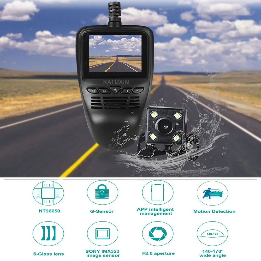 

KATUXIN Wifi 2 Inch Screen Night Vision Car DVR Dash Cam Dual Lens Video Recorder RS801