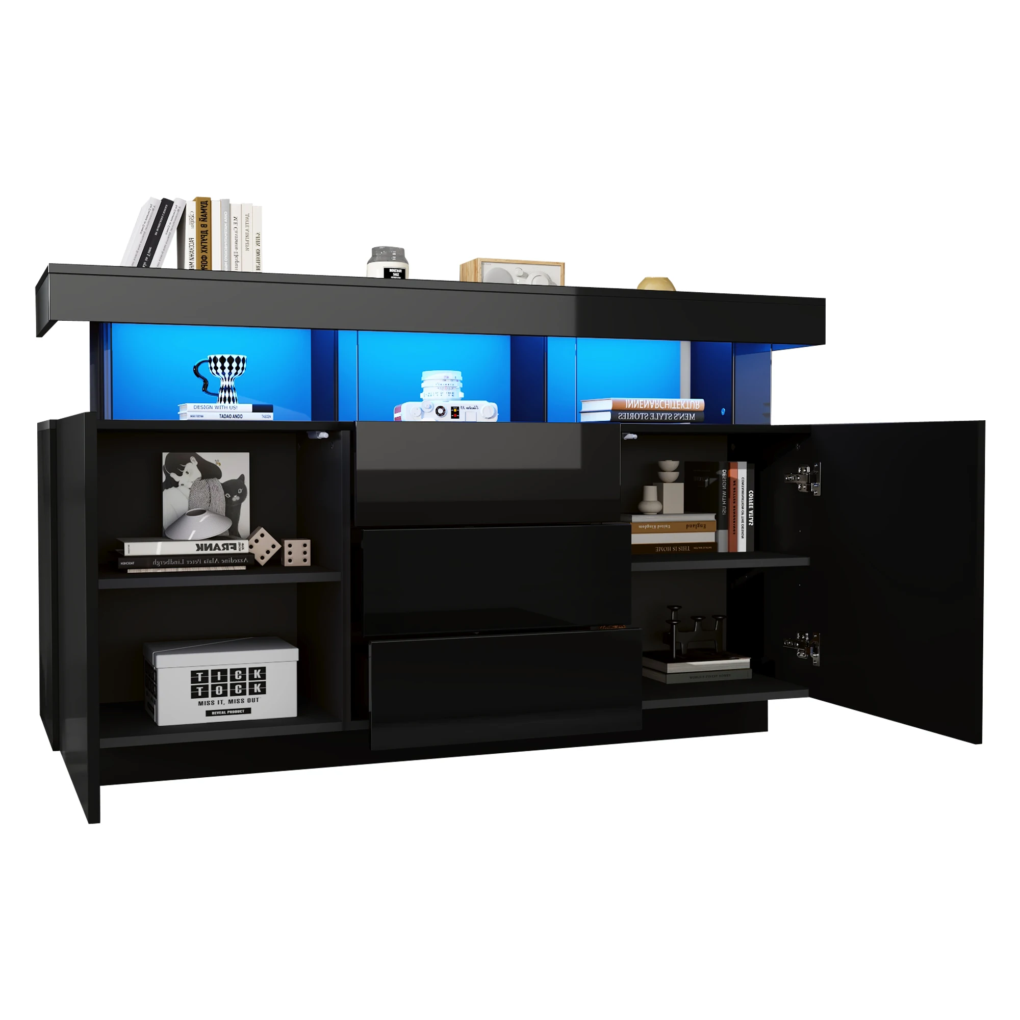 140 x 35 x 80 cm großes modernes Sideboard, Hochglanz-Sideboard, Kaffeebar, Acryl-Sideboard mit LED-Lichtleisten, geeignet für den Essbereich – Detail 8