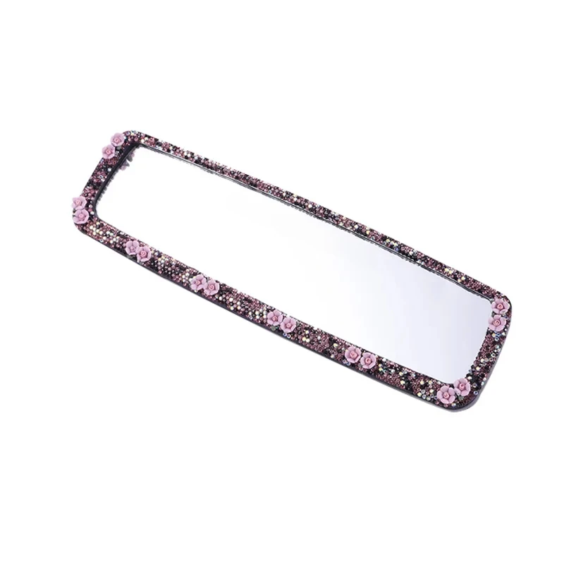 Bling Rhinestone Car Rear View Mirror with Flowers Decor Crystal Diamond Rearview Mirror Covers Auto Bling Accessories for Women