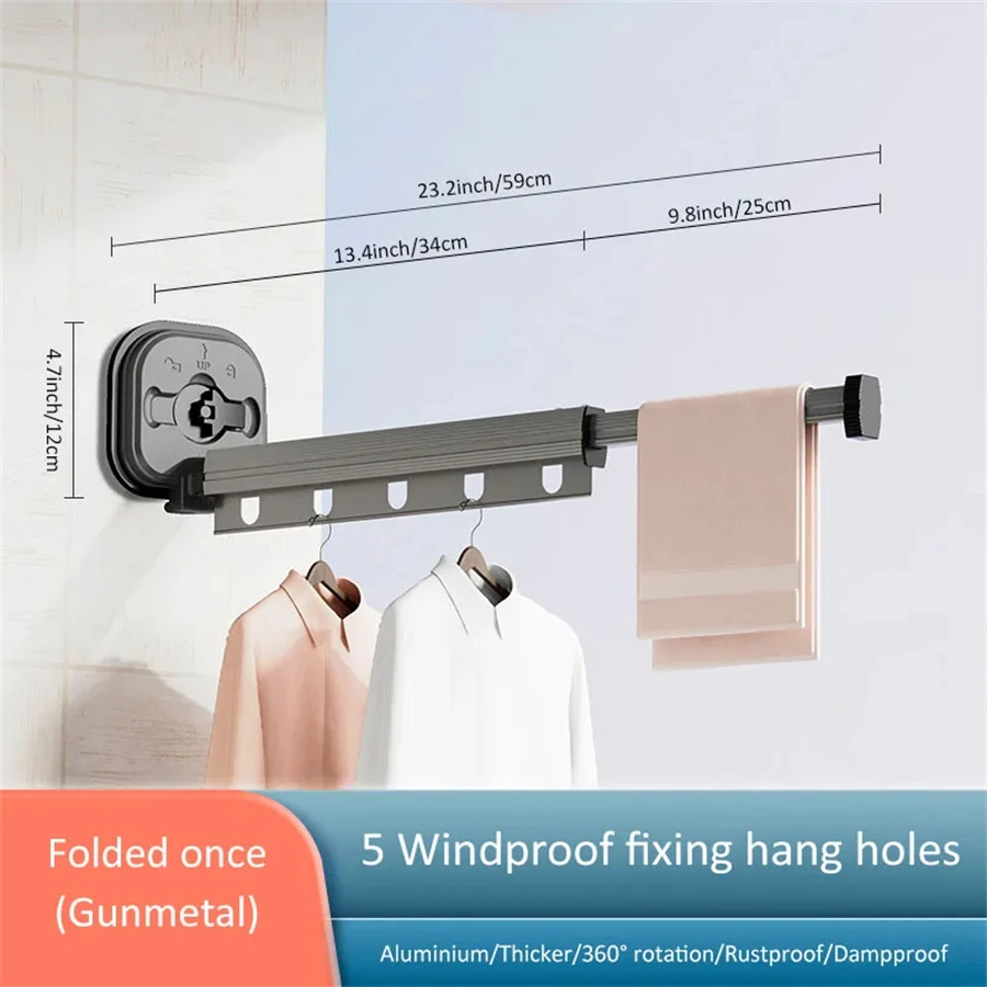 Suction Cup Retractable Cloth Drying Rack Household Wall Mount Laundry Drying Ra