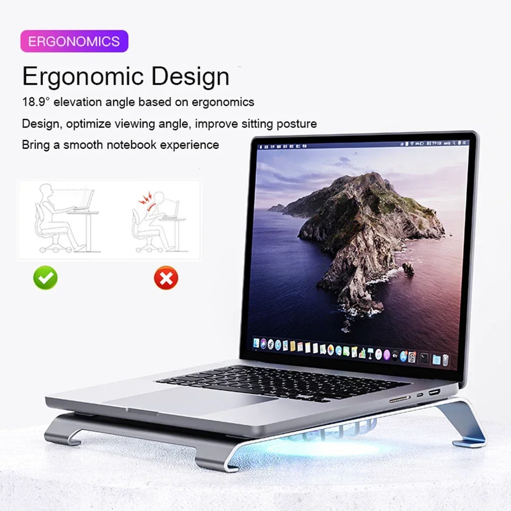 Almofada de Refrigeração para Laptop Suporte de Alumínio com Fans e Porta Usb para Mac Notebook Computador - Imagem 6