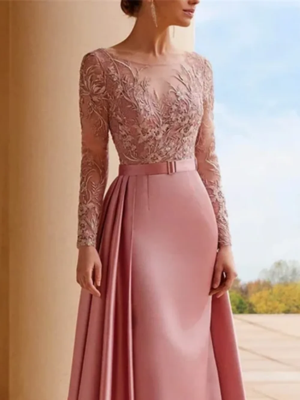 Exquisite V-neck Mermaid Sweep/Brush Evening Dresses Lace Satin Formal Occasion Gown イブニングドレスفستان طويلفساتين كوكتيل이브닝 파티 드레스